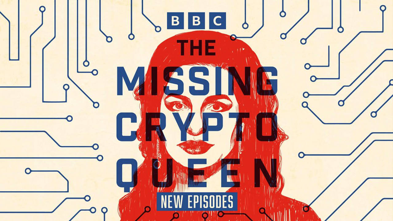 Das Titelbild des Podcast &bdquo;The Missing Cryptoqueen&ldquo; mit einer Illustration in Orange von Ruja Ignatova auf einem hellgelben Hintergrund.